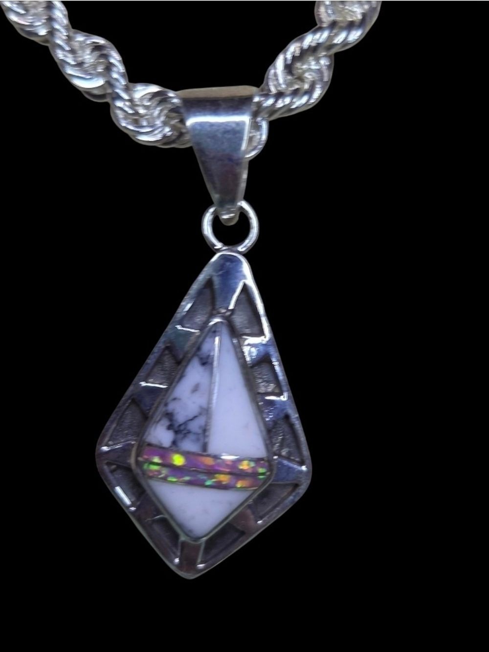 Sterling Silver White Buffalo Pendant Necklace with Opal Accent